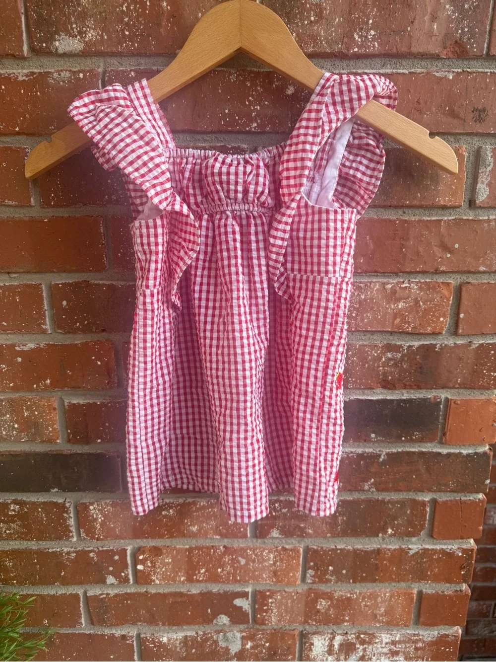 Rare Editions Red Gingham Strawberry Dress with Polka Dot Bow